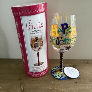 Lolita Collectable Hand Painted HAPPY RETIREMENT 15 oz Wine Glass New